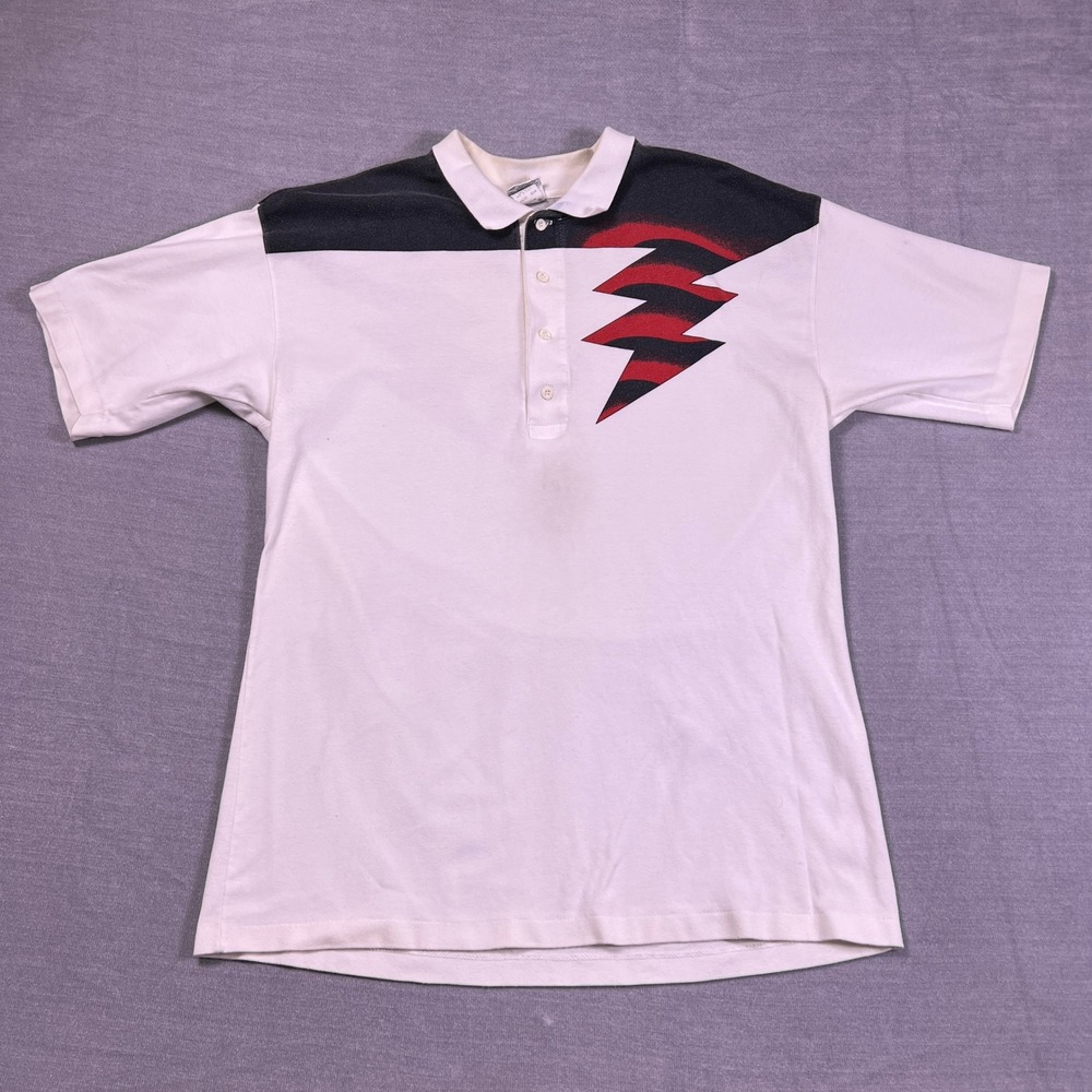 VTG Head‎ Sportswear Mens Medium White Black Red Lightning Bolt Polo Shirt USA